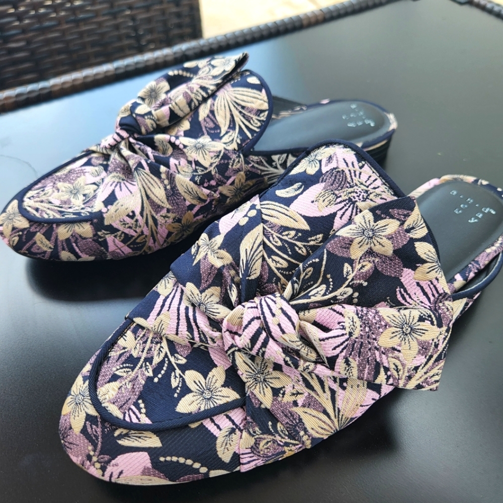 A New Day Knotted Mules Sz 9 Womens Purple Slip On Floral Flats Spring Summer